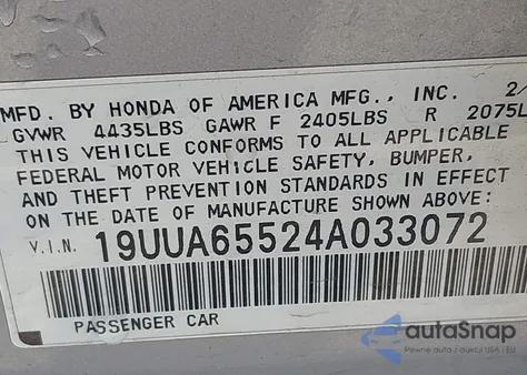 2004 Acura Tl из США, поврежденный, VIN 19UUA65524A033072